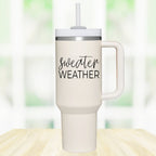 Insulated 40oz Travel Mug With Handle, Lid & Straw - Sweater Weather Fall Mug BandsCo Straps