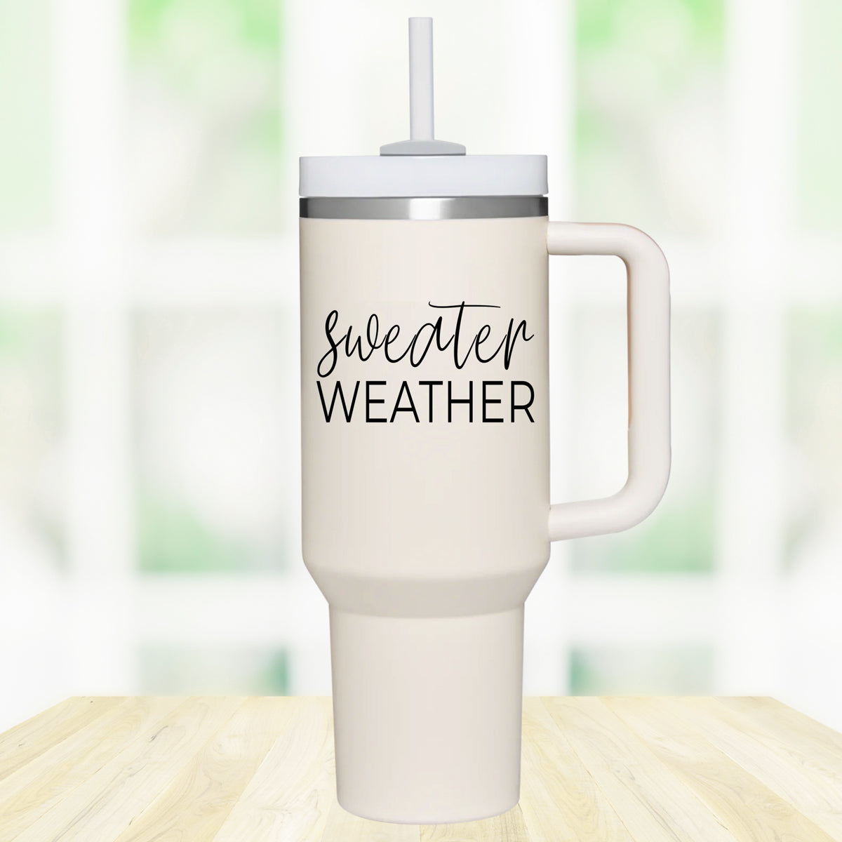 Insulated 40oz Travel Mug With Handle, Lid & Straw - Sweater Weather Fall Mug BandsCo Straps