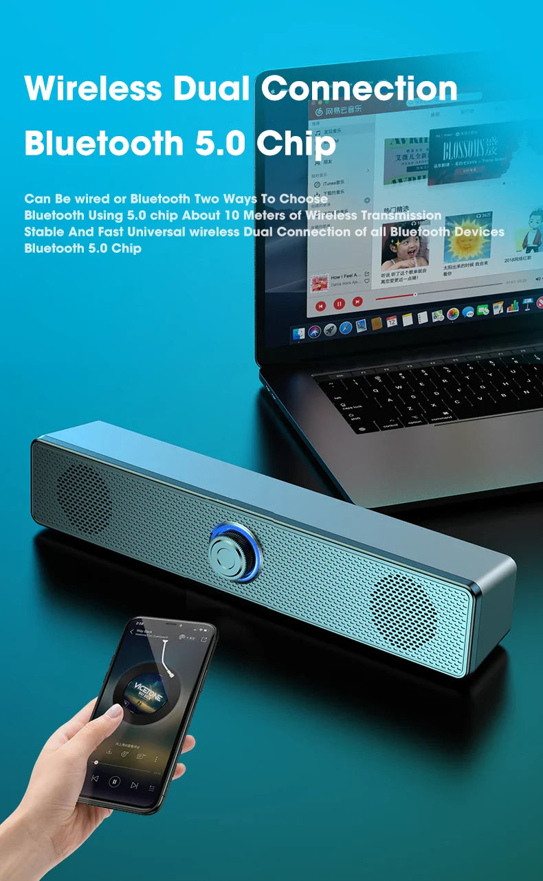 Salange Bluetooth Speaker USB Wired 3.5mm Port Sound Bar for PC Game Console Smartphone Laptop Tablet Black Desk Set Long Lootquake LLC