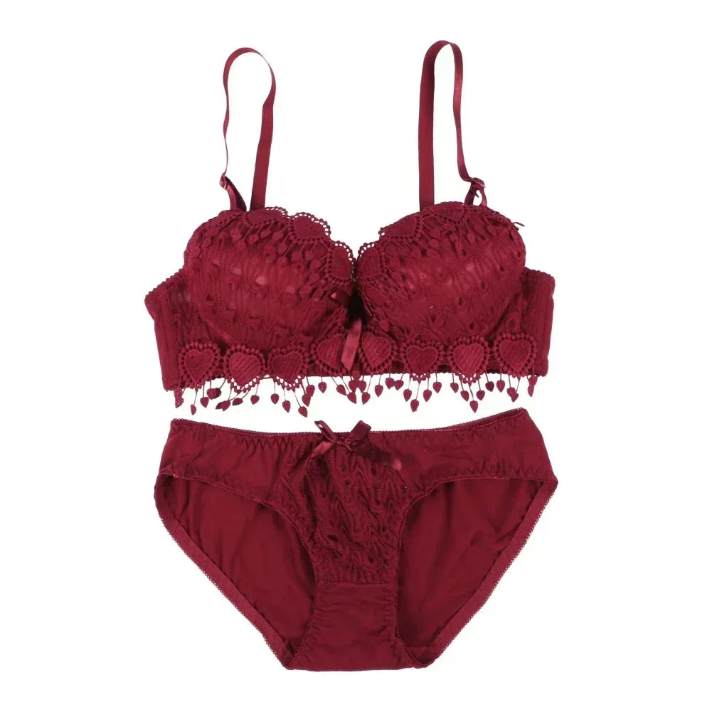 Women Lace Bra Sets Flower Printed Underwear Suit Sexy Lady Ultra-Thin Lingerie Comfortable Push Up Brassiere Outfit