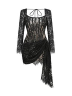 TARUXY Sexy Lace See-through Patchwork Corset Dress Female Bodycon Elegant Party MIrrgualr Mini Dress Women Tube Top Dress New