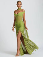 Mozision Off-shoulder Backless Sexy Maxi Dress Women Gown Halter Sleeveless Backless Thigh High Split Club Party Long Dress