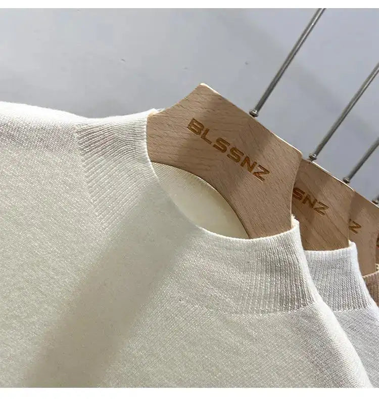 Half High Collar T-shirts Flying Sleeve Design Slim Knitted Sleeveless Top Women Simple Comfortable White T-shirts Summer 2025