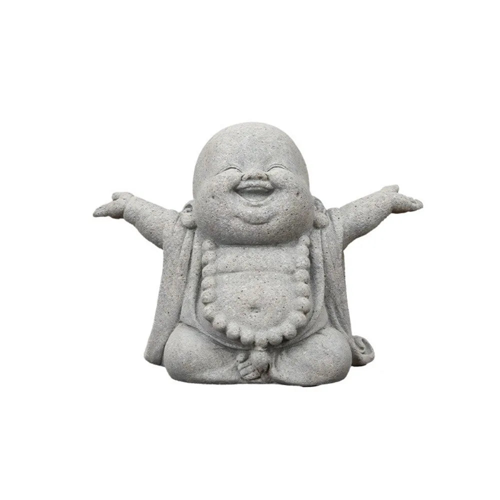 Chinese Style Fat Smiling Buddha Ornament Green Sandstone Cartoon Buddha Sculpture Buddha Statue Hand Carved Lootquake LLC
