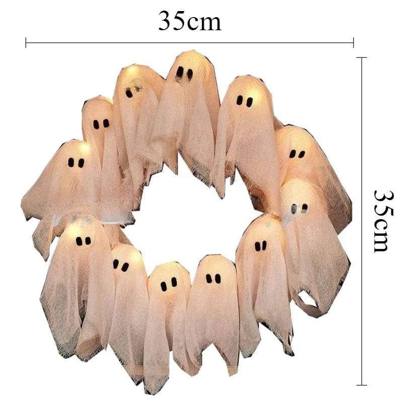 Modern Lit Ghosts Wreath Aesthetic Halloween Home Decor Luxury Wall Decoration Cute Halloween Wall Decors Interior Decorations Lootquake LLC