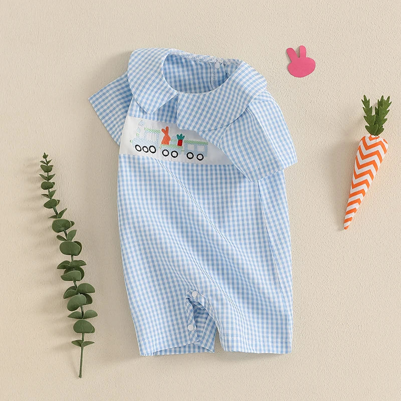 Infant Easter Bunny Romper Sleeveless Round Neck Train Embroidery Jumpsuit Baby Boy Newborn Playsuit Outfit Costume Lootquake LLC