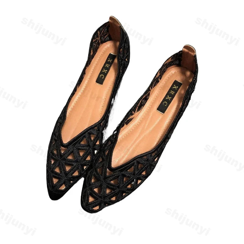 2025 Women Summer Pointed Versatile Hollow Leisure Flat Soled Shoes Comfortable Lightweight Sandals Fashion Elegant Single Shoes Lootquake LLC