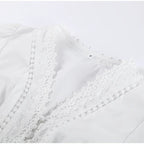 Elegant Lace Patchwork Hollow Out Dress Women Solid V-neck Long Lantern Sleeve Loose Dresses 2025 Spring Vacation Lady Robes