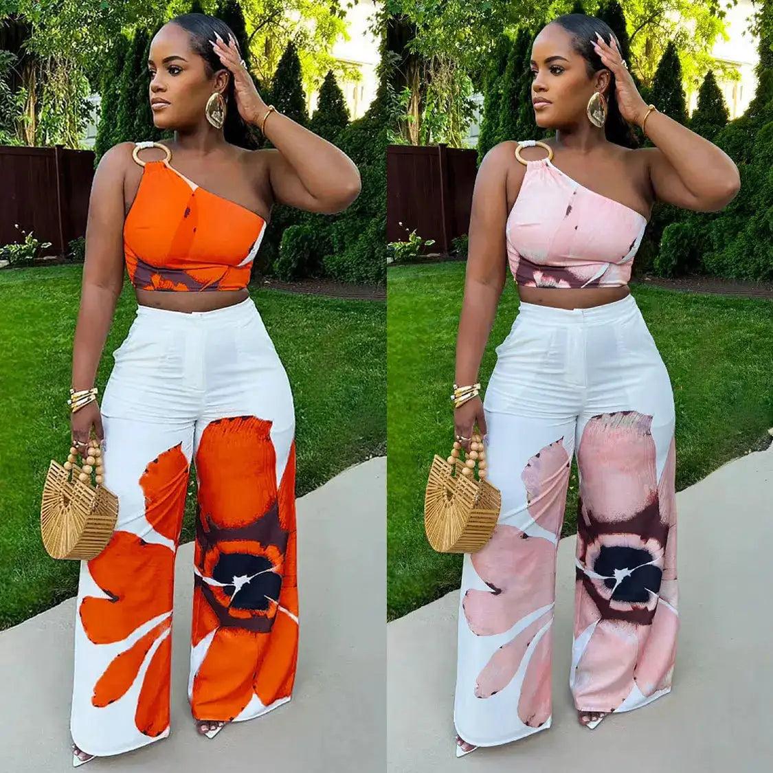 2 Piece Women Sets 2024 New Arrival Summer Autumn Matching Printing Two Pieces Sets Sleeveless Top And Pants Suits Outfits