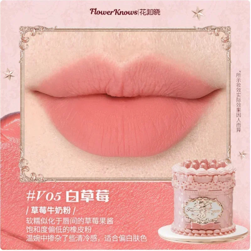 Flower Knows Strawberry Cupid Cake Lip Cream Lip Mud Matte Moisturizing Lipstick Silky Smooth Lip Makeup Professional Cosmetics Lootquake LLC
