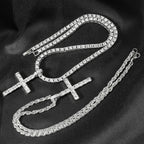 Hip Hop Cross Pendant Necklace Strap 4mm Zircon Tennis Chain Iced Out Sparkling Necklace Men Women Punk Jewelry Fashion Gift Lootquake LLC