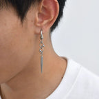 Punk Men's Huggies Earrings,Vintage Long Chain Stainless Steel Ear Drop,Stylish Cross Earring Gift