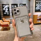 Transparent Card Slot Holder Case For iPhone11 13 12 Pro Max X XS XR Max 8 Plus Clear Shockproof Soft Wallet Cover Clear Case with Card Slot Slim Fit Shockproof Soft Protective Case Stevvex