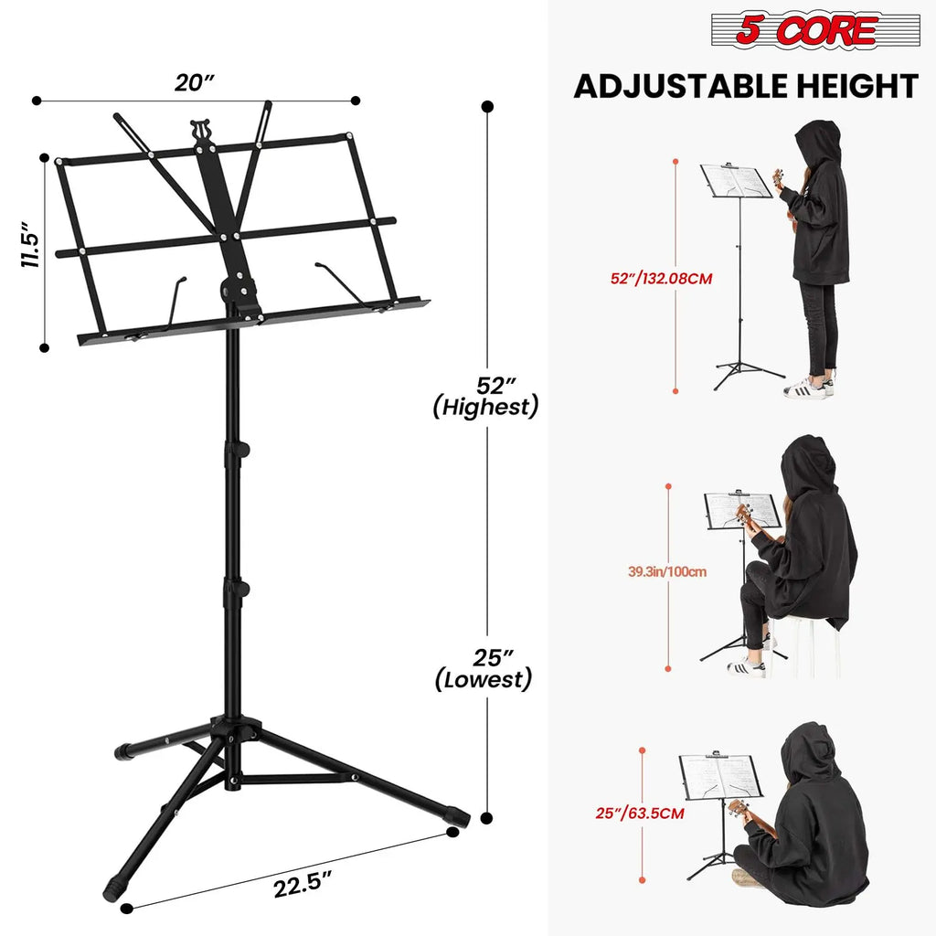 All Metal Portable Sheet Music Holder Stand Adjustable Desktop Book Stands Foldable Bookstand-MUS FLD BLK Lootquake LLC