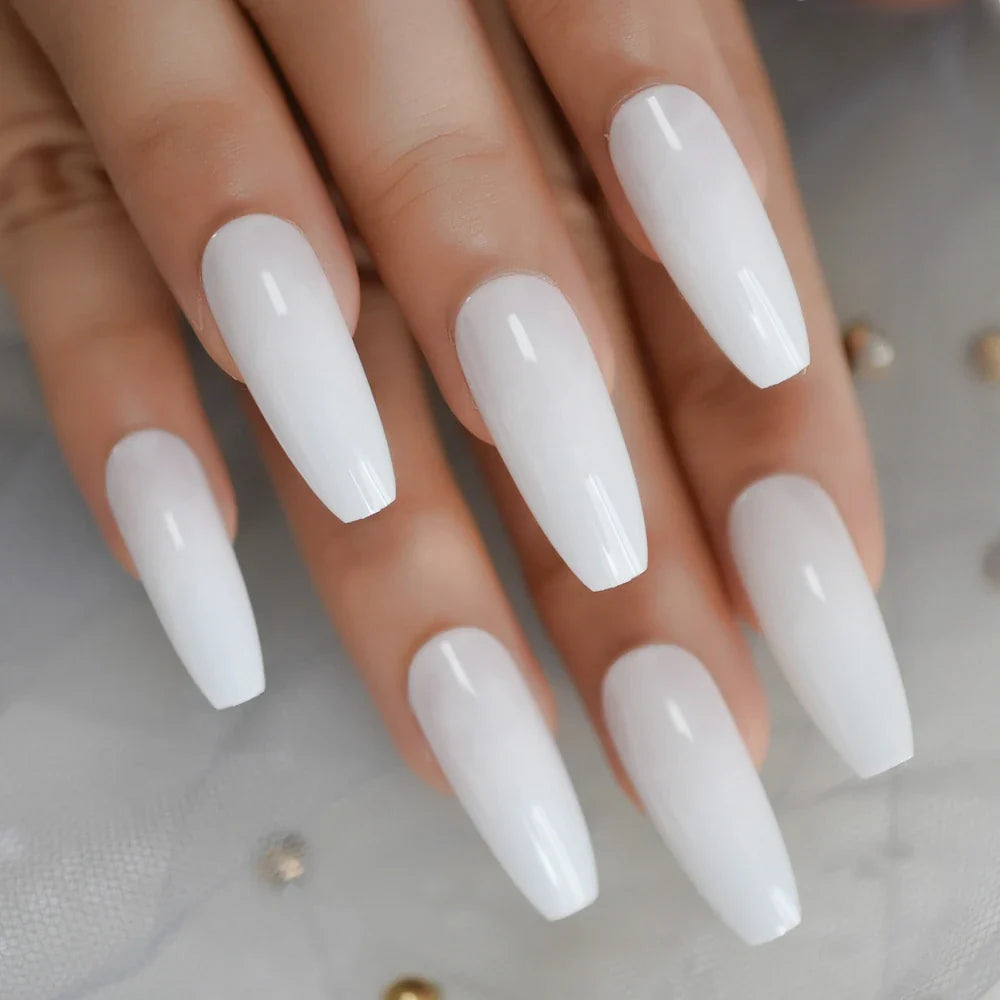 Milk White Long Ballerina Nails Glossry Shiny Pure Color Extra Long Acrylic Nail Tips gel Polish Cover 24 Lootquake LLC