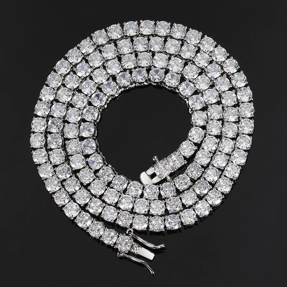 Hip Hop Jewelry Brass Setting CZ Tennis Chain Necklace Gold/Silver Color Iced Out AAAAA Cubic Zirconia Chain Lootquake LLC