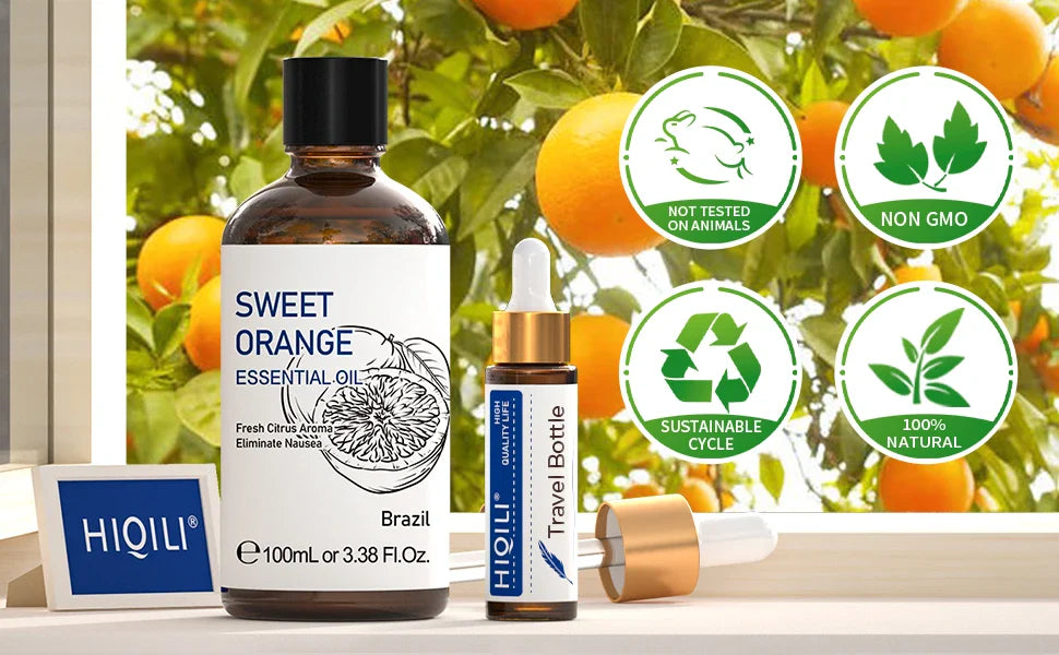 HIQILI 100ML Sweet Orange Essential Oils,100% Pure Nature for Aromatherapy, Diffuser, Humidifier, Massage, Fresh air, Candle Lootquake LLC