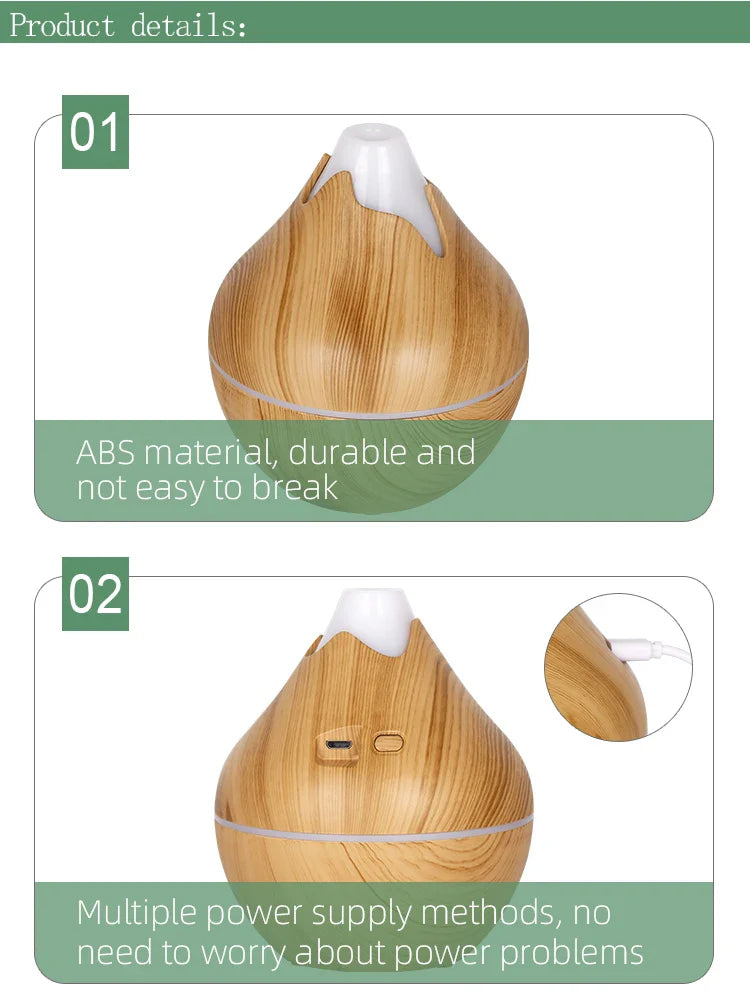 350ML USB aroma oil diffuser wood electric humidifier ultrasonic air humidifier mini aromatherapy LED light mist maker for home Lootquake LLC