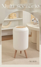 Imitation wood grain high foot garbage bin, press type with lid, household high-end feeling, light luxury garbage bin Lootquake LLC
