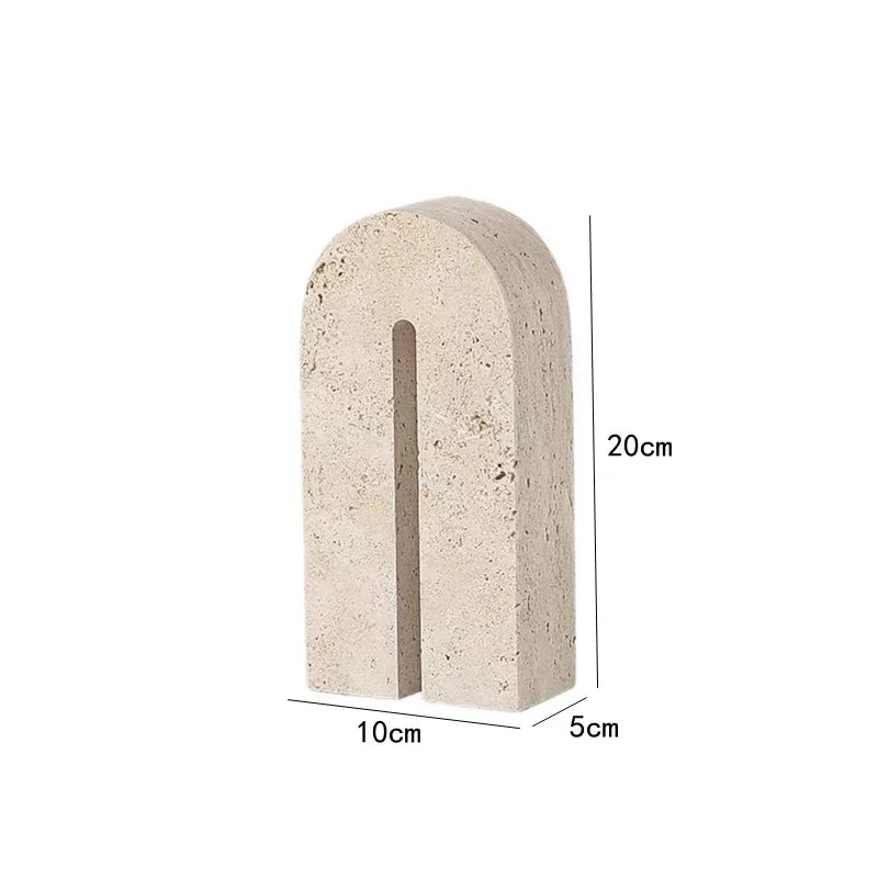 Travertine Sculptures and Figurines Archway Shape Statue for Shelf Coffee Table TV Cabinet Bookshelf Living Room Home Decoration