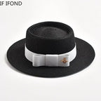 NEW Spring Summer Straw Hats for Women Round Bumpy Surface Flat Top Bowknot Dress Cap Travel Beach Sun Hat Gorra