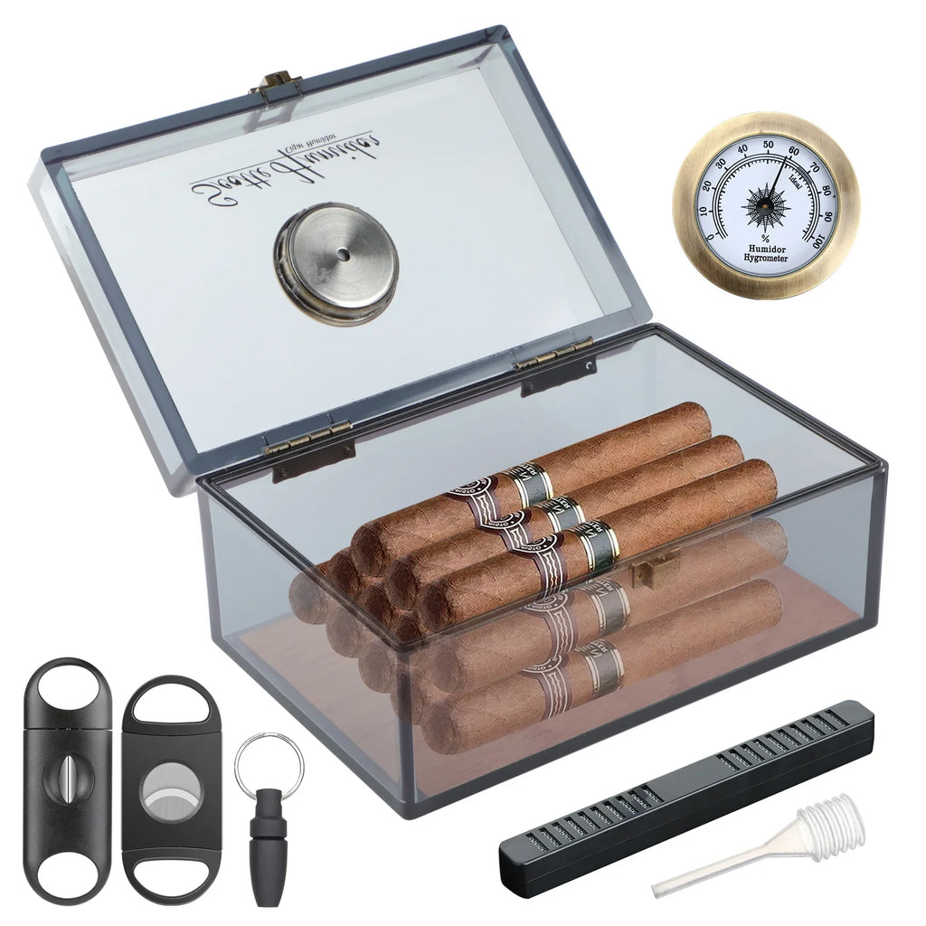 Scotte Cigar Case Humidors Acrylic Cigar Box Hygrometer Humidifier Hold 20 Cigars Include Cigar Cutters Cigar Punch Accessories Lootquake LLC