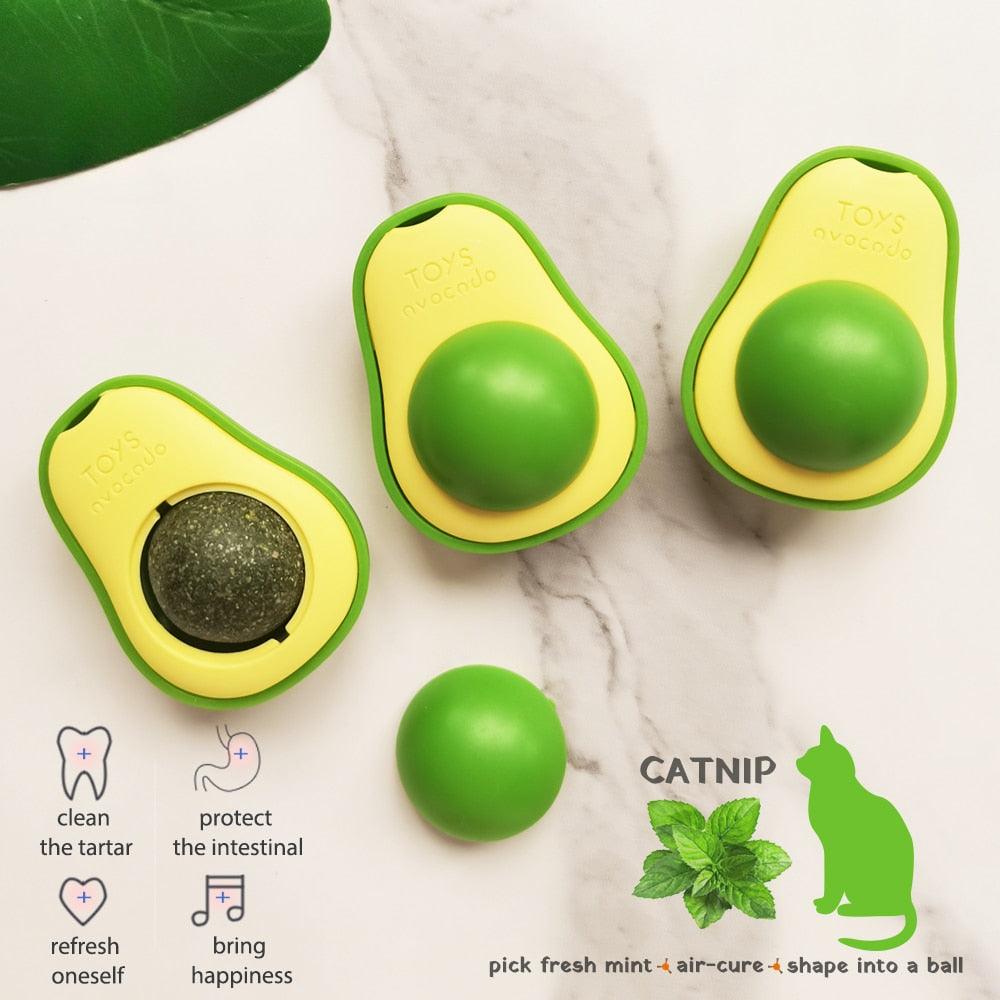 Avocado Wall Ball Cat Toys Edible Licking Balls Snack Healthy Rotatable Treats Toys Kitten Supplies Teeth Cleaning Totaling Catnip Wall Ball Toys Stevvex