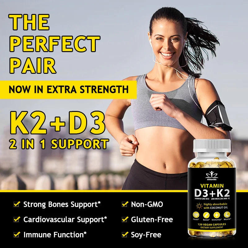 Vitamin D3 K2 Capsules Daily Supplement Natural Coconut Oil  Healthy Immune System Heart and Bones Vegetarian Supplements Lootquake LLC