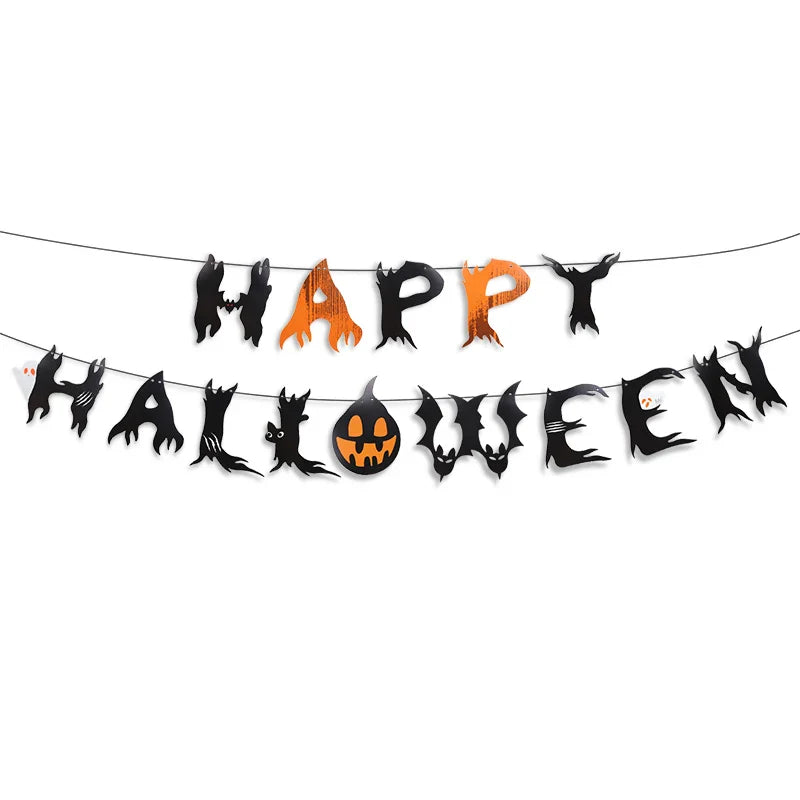 Halloween Party Paper Garland Bat Pumpkin Banner 2025 Happy Halloween Party Decoration for Home Trick or Treat Hanging Pendants Lootquake LLC