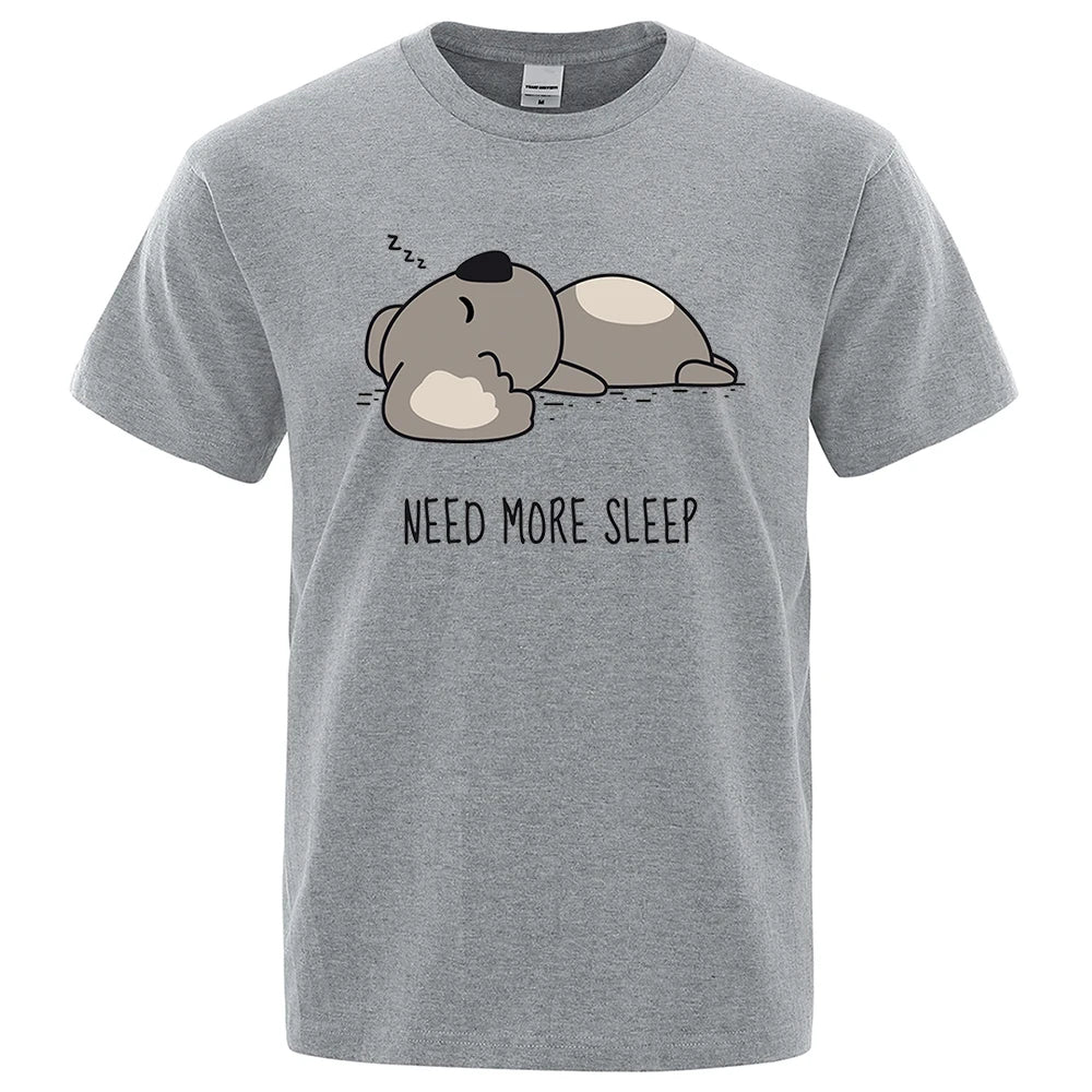 Need More Sleep Cartoons Bear Men Tshirt Street T-Shirts Hip Hop Unisex Tops Fashion Cotton Clothes Casual Breathable T Shirt