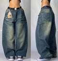 2024 New American Trend Retro Hip-hop Embroidery Pattern Baggy Jeans For Men And Women Y2K Harajuku Gothic Wide Pants Streetwear Lootquake LLC