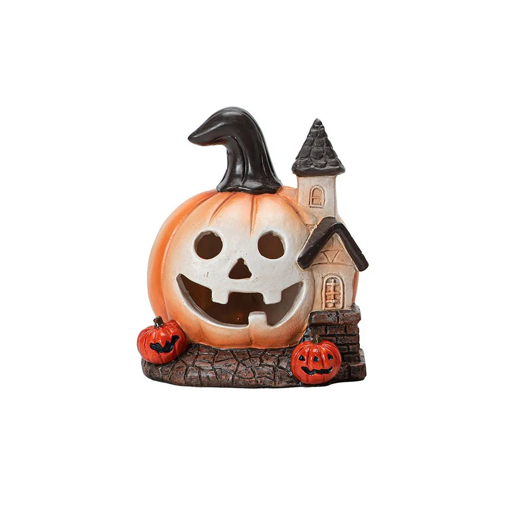 Decorative Resin Halloween Pumpkin House Unique Handmade Haunted House Ornaments Scary Pumpkin Figurine Festival Decor