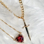 Heart and Sword Necklace Set of 2 - 18K Gold Plated STAINLESS STEEL Crystal Couple Necklaces for Women Men Boyfriend Girlfriend