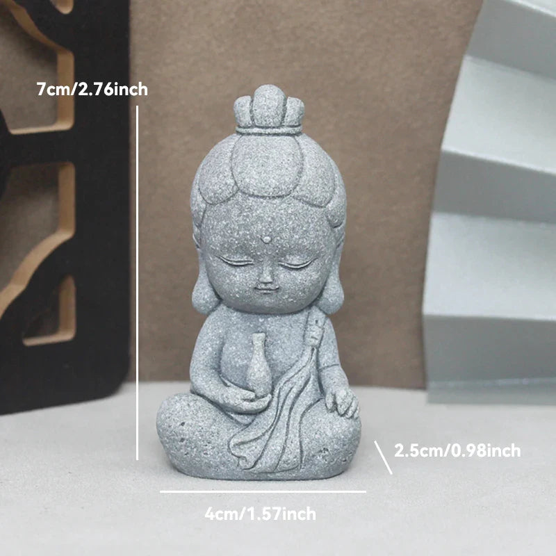 Buddha Stone Statue Little Buddhist Monks Tibetan Buddhism Figurines Zen Garden Ornament Meditation Home Aquarium Decoration Lootquake LLC