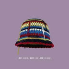 Handmade Knitted Bucket Hat - Cotton Boho Print - All-Season Stretchy Fit