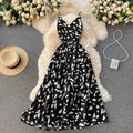 Neploe Vintage Print Holiday Long Dress Women High Waist Hip A Line Vestidos Summer 2025 New V Neck Sleeveless Camis Robe Slim