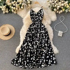 Neploe Vintage Print Holiday Long Dress Women High Waist Hip A Line Vestidos Summer 2025 New V Neck Sleeveless Camis Robe Slim