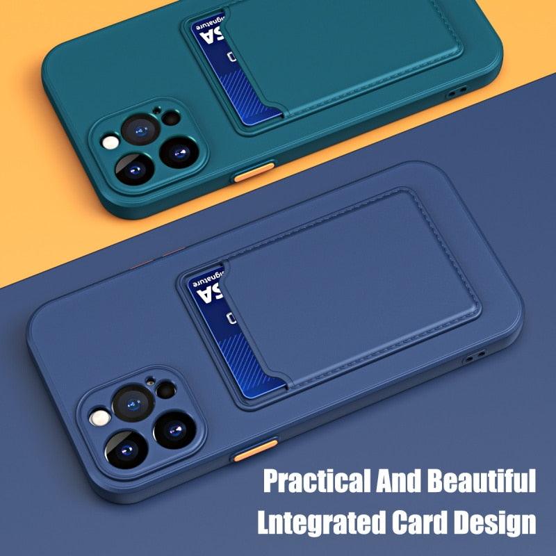 White Soft Wallet Card Holder Phone Case For iPhone 11 12 13 Pro Max Camera Protective Case Wallet Holder Cover Soft Portable Silicone Back Cover Durable Phone Case Stevvex