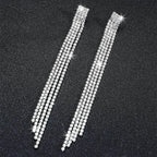 TREAZY Shiny 4 Lines  Rhinestone Crystal Tassel Long Earrings for Women Wedding Party Hanging Dangle Earrings Bridal Brincos