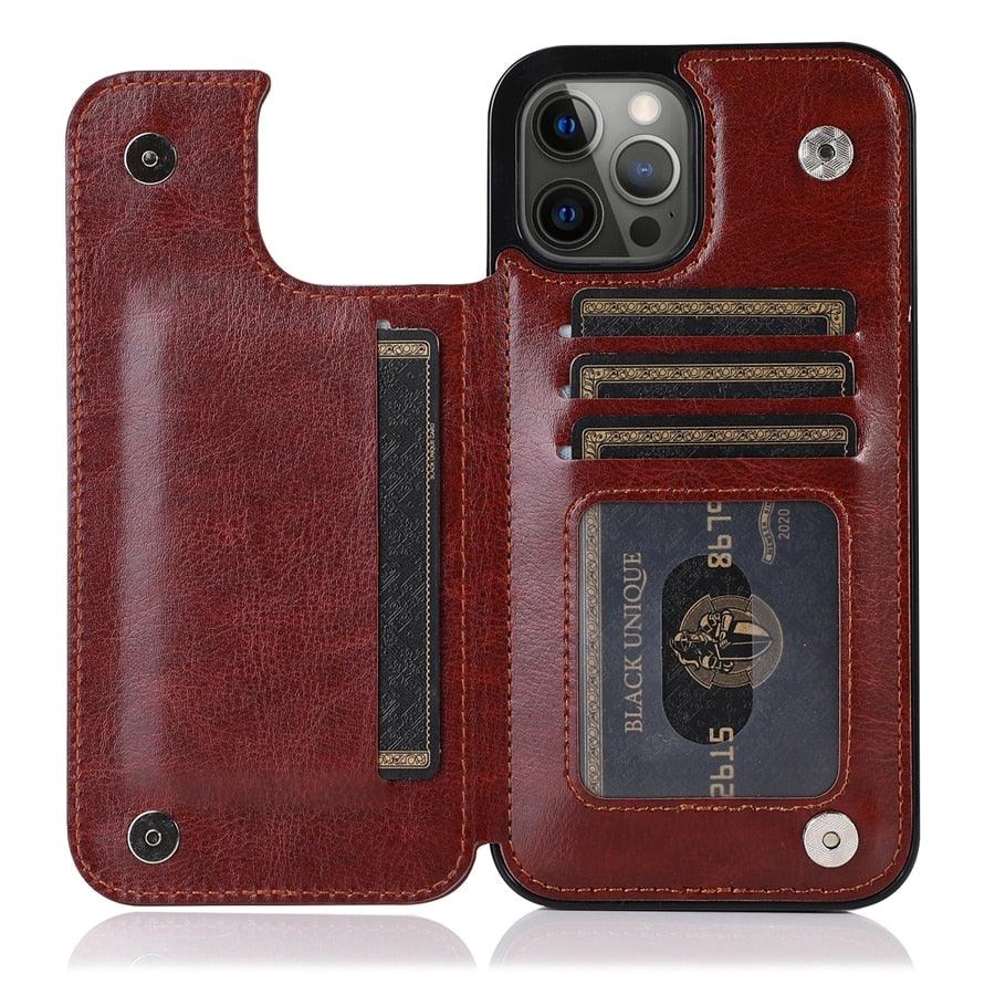 Wallet Stand Cover Flip Leather Case For iPhone 14 Pro Max 13 Pro Max 12 Pro Max 11 Pro Max Soft PU Leather Card Case With Kickstand Slim Double Magnetic Clasp Protective Cover Stevvex