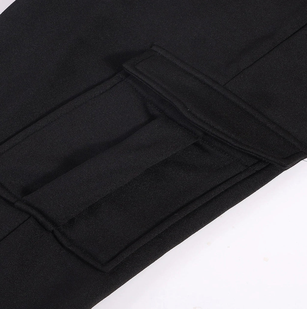 Mens Sweatpants Straight Fit Drawstring Multi-pocket Pants THRIXINE