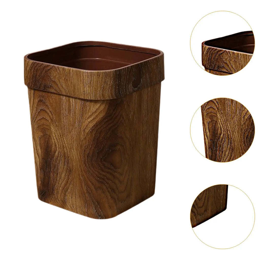 Imitation Wood Grain Trash Can Reusable Modern Rectangle Garbage Container Bin for Household Living Room Office Bathroom Kitchen
