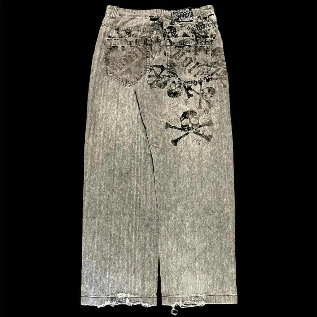 2024 New American Trend Retro Hip-hop Embroidery Pattern Baggy Jeans For Men And Women Y2K Harajuku Gothic Wide Pants Streetwear Lootquake LLC