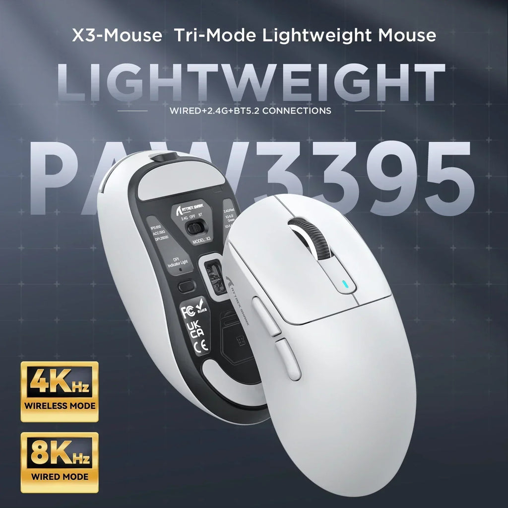 Attack Shark X3Pro Wireless  Gaming Mouse PixArt PAW3395 26000dpi Bluetooth Optical Mouse Tri-Mode Connection Macro Gaming Mouse Lootquake LLC