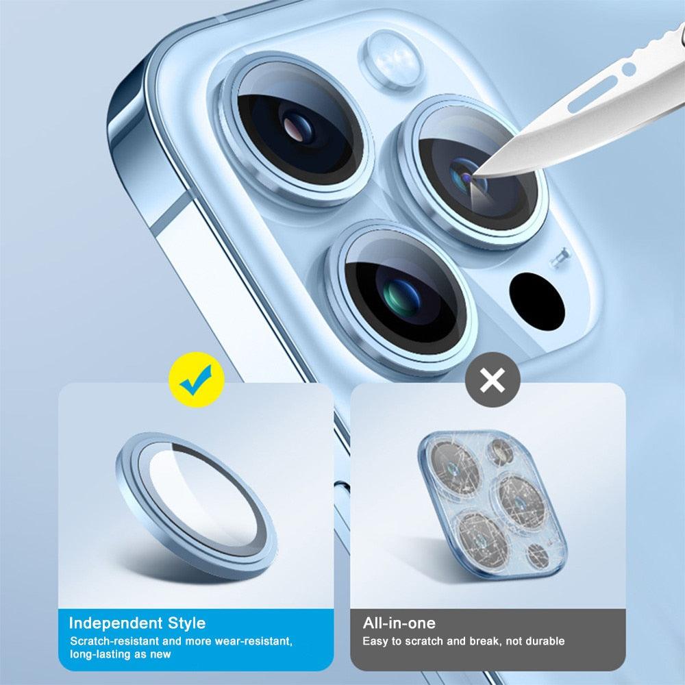 3D  Protective Glass Camera Protector Cover For iPhone 13 Pro Max i Phone 13Pro 13 Mini Rear Lens Metal Ring Protect Camera Lens Case Individual Metal Scratch Resistant HD Clear Case Tempered Glass Camera Case Stevvex