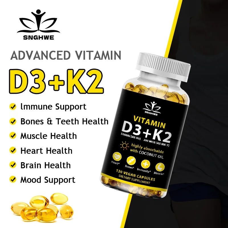 Vitamin D3 K2 Capsules Daily Supplement Natural Coconut Oil  Healthy Immune System Heart and Bones Vegetarian Supplements Lootquake LLC