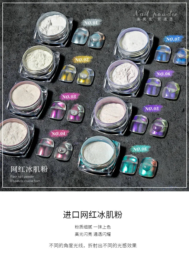 Ultra-Fine Aurora Nail Glitter Powder Sparkle Ice Transparent Polish Iridescent Nail Powder Multi Mirror Effect Glitter Dust Lootquake LLC