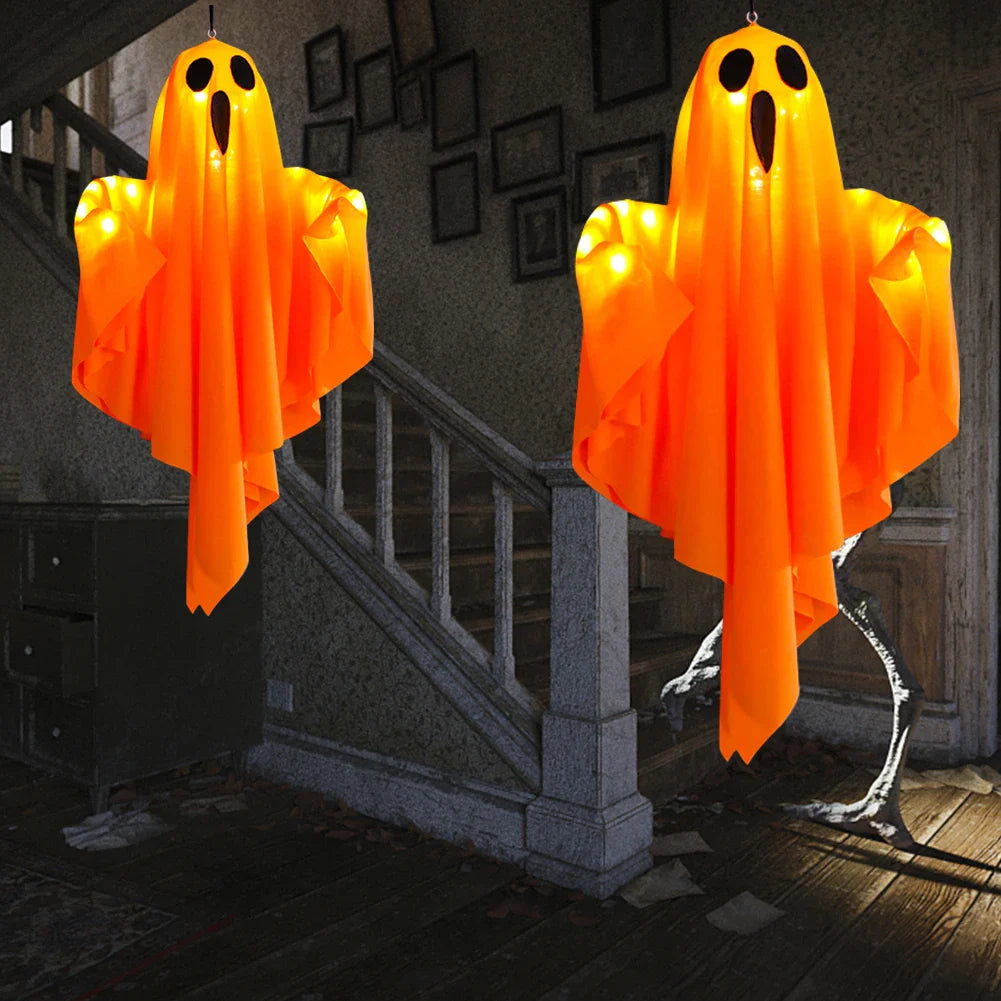 Halloween Glowing White Ghost Hanging Ghosts with Fairy Lights Halloween Outdoor Decoration 50cm Halloween Party Decoration Lootquake LLC