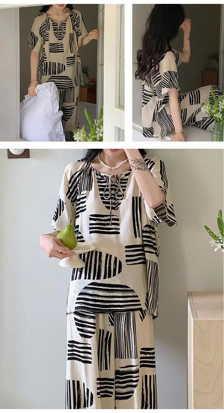 Sleepwear Women's Clothing Summer Blouse Cotton Silk New Thin Home Loose Casual Comfortable Premium Soft Simple  National Style Lootquake LLC