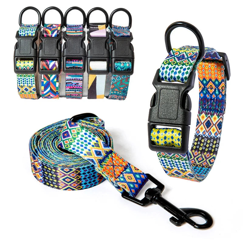 Pet Collar and Leash Set for Small Medium Large Dog Walking Collars Bohemia Style Puppy Cat Collar Pet Supplies Buldog Chihuahua Lootquake LLC